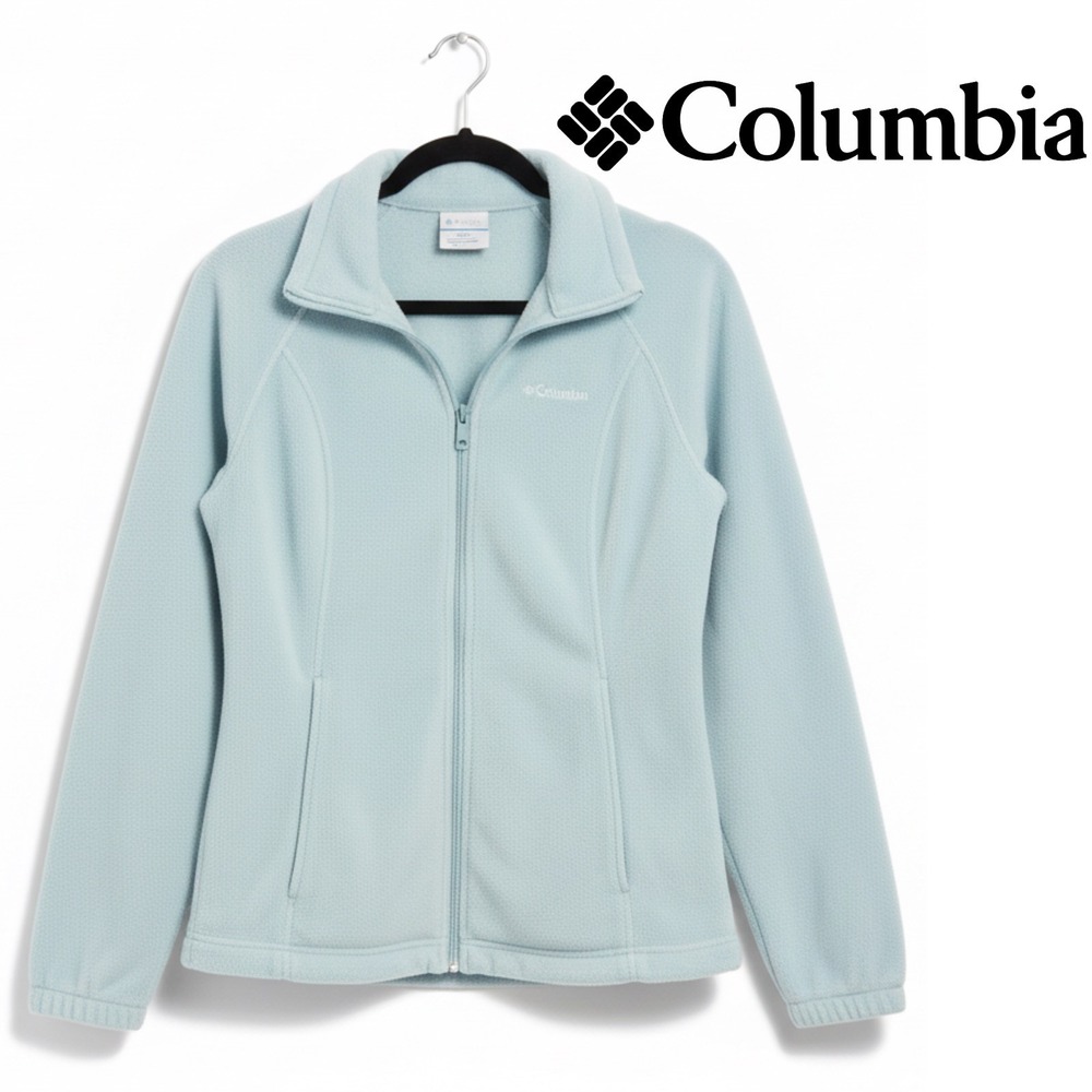 Columbia Fleece Jacket Women Small Baby‎ Blue Full Zip Long Sleeve- EUC